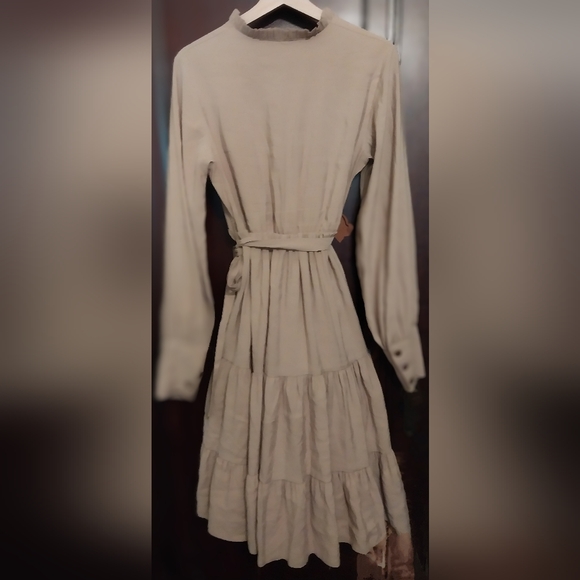 Midi Prairie Dress Tan Ruffled Skirt and Collar - Picture 3 of 5